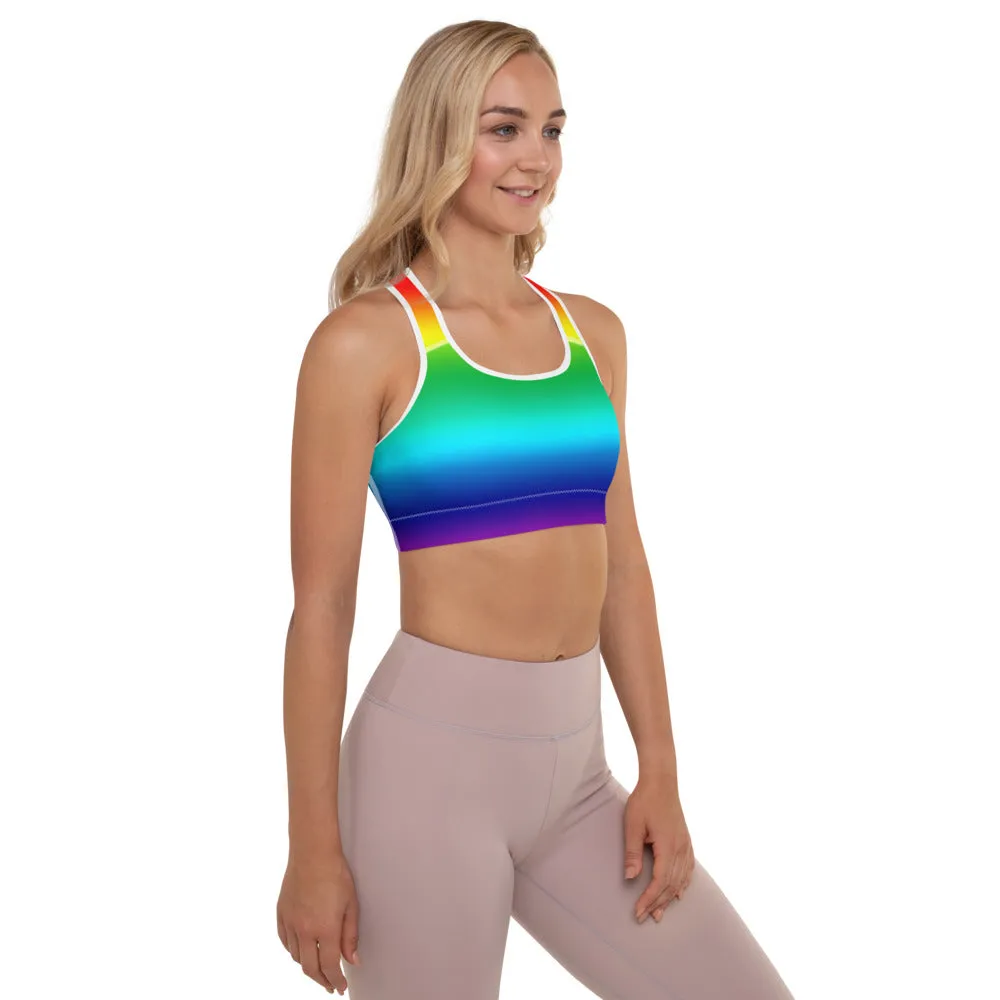 Rainbow Horizontal Ombre Backpack, Women's Padded Best Sports Bra- Made in USA/EU