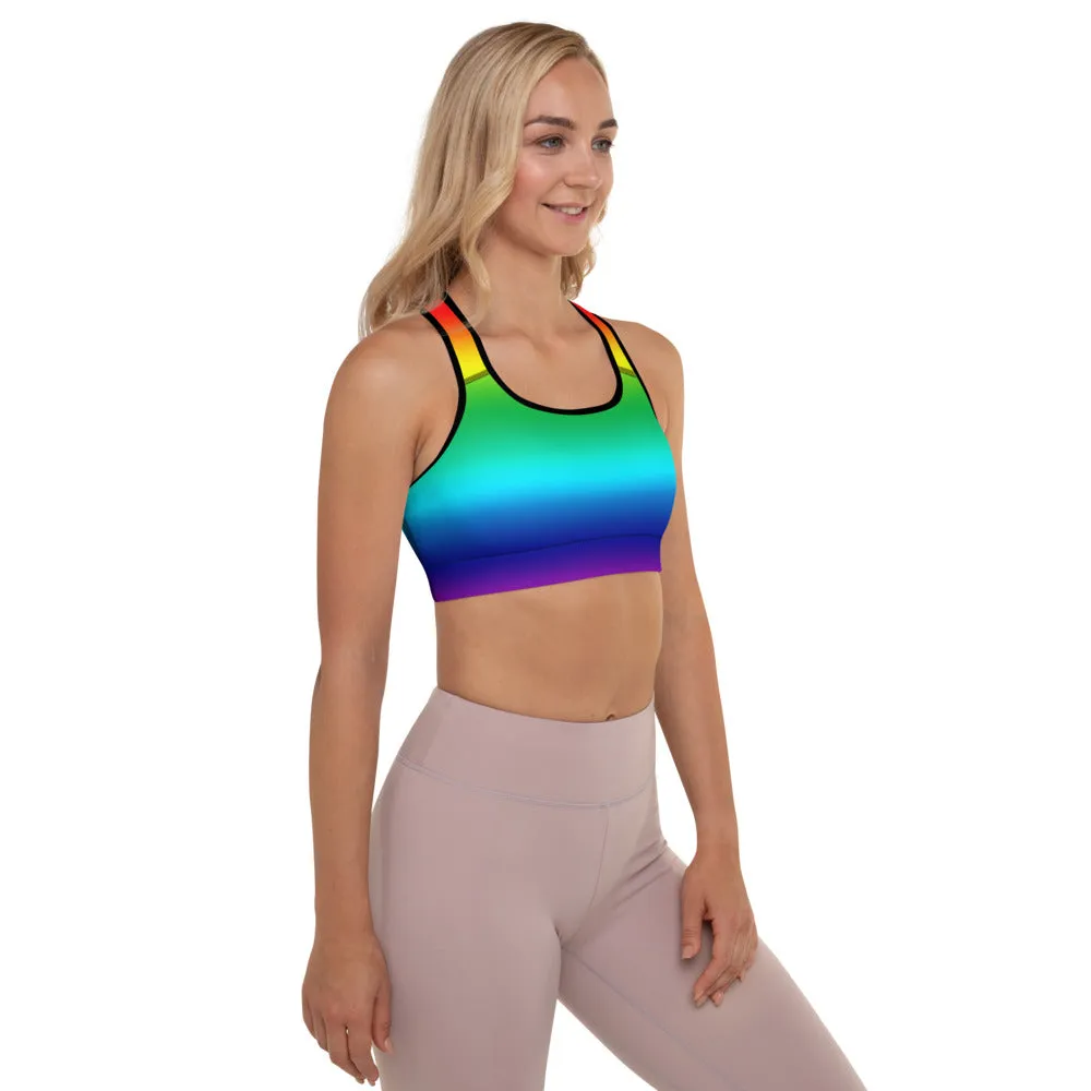 Rainbow Horizontal Ombre Backpack, Women's Padded Best Sports Bra- Made in USA/EU