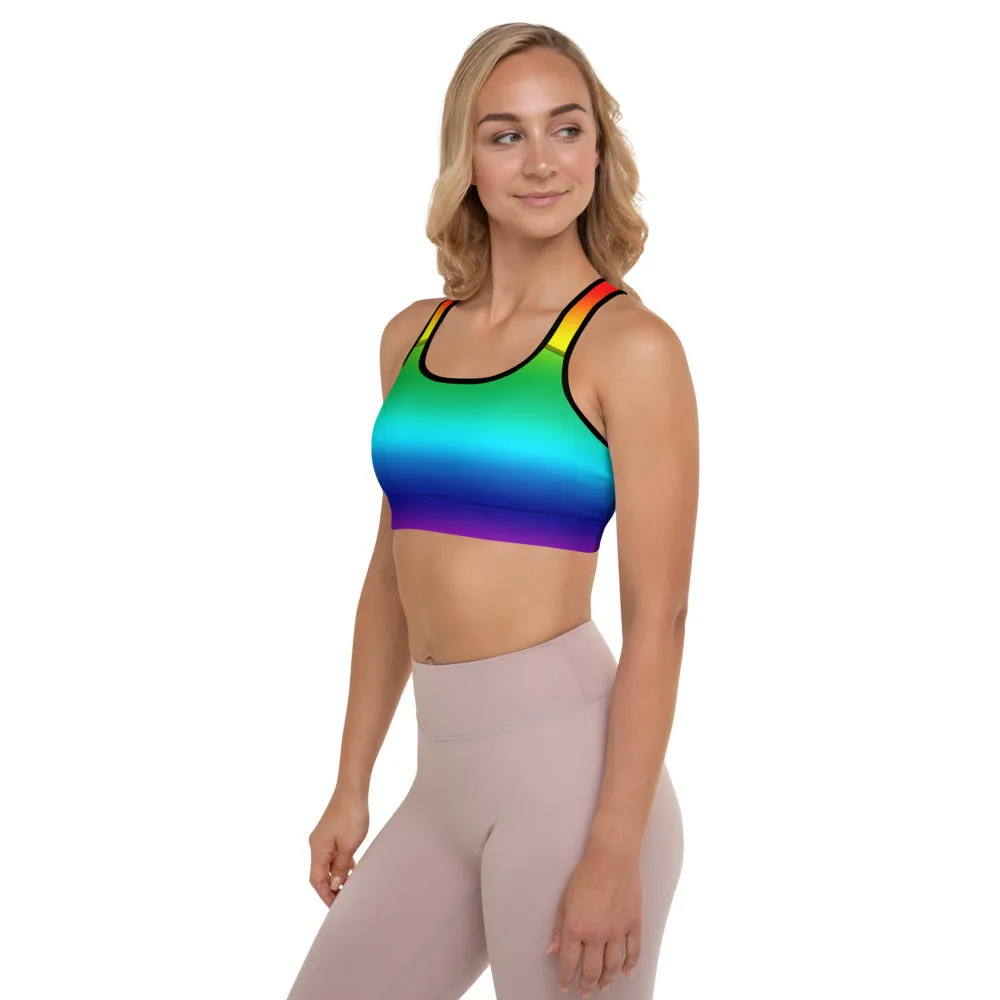 Rainbow Horizontal Ombre Backpack, Women's Padded Best Sports Bra- Made in USA/EU