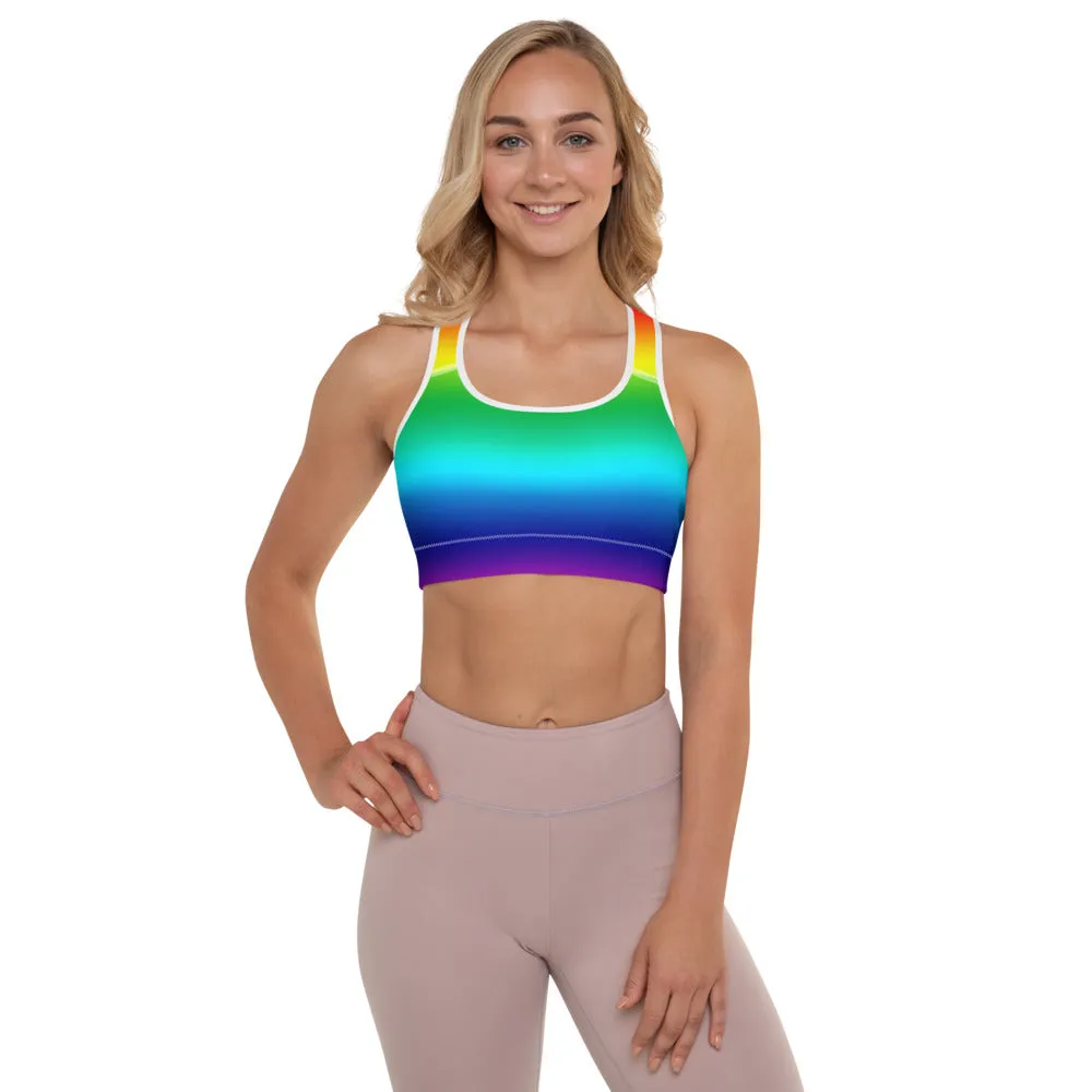 Rainbow Horizontal Ombre Backpack, Women's Padded Best Sports Bra- Made in USA/EU