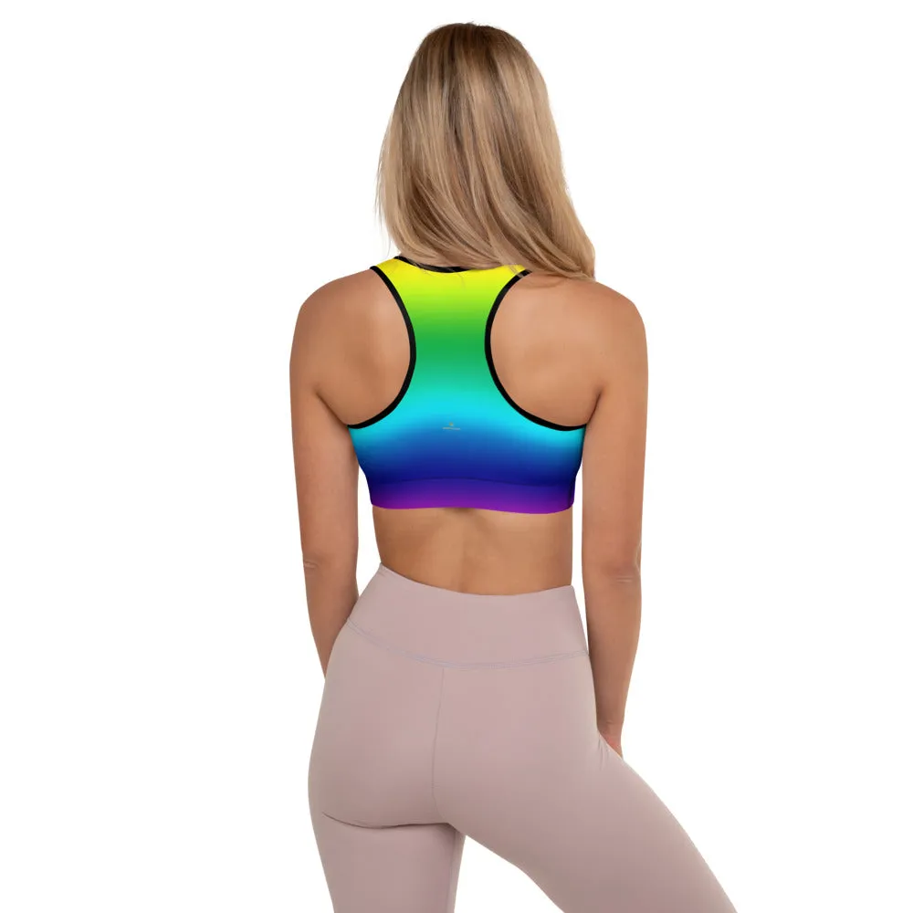 Rainbow Horizontal Ombre Backpack, Women's Padded Best Sports Bra- Made in USA/EU