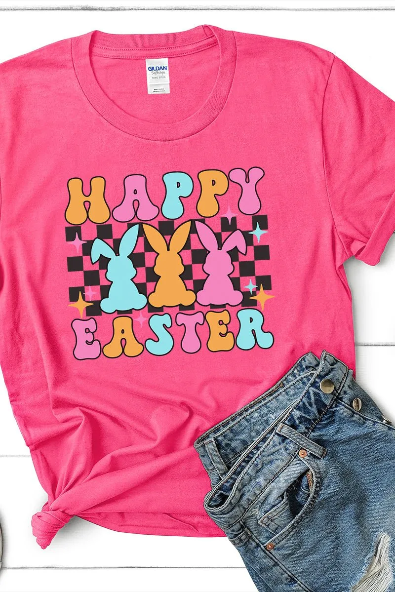 Retro Bunnies Happy Easter Short Sleeve Relaxed Fit T-Shirt