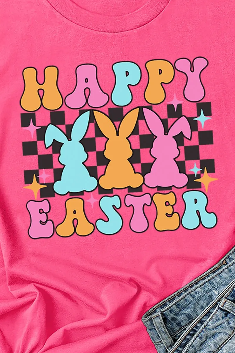 Retro Bunnies Happy Easter Short Sleeve Relaxed Fit T-Shirt