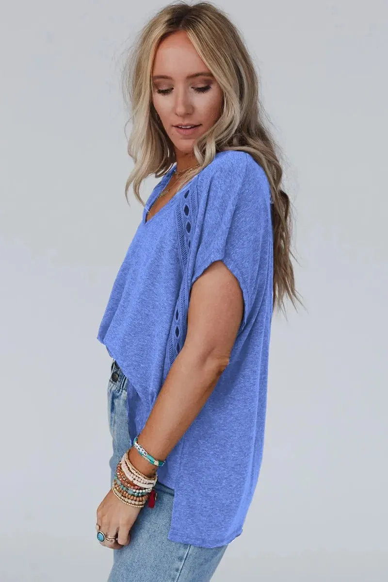 SALE! Dauphin Island Sky Blue Crochet Lace Oversized Tee