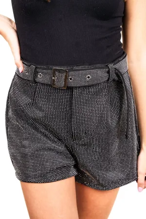 SALE! Saturday Shimmer Black Crystal Belted Shorts