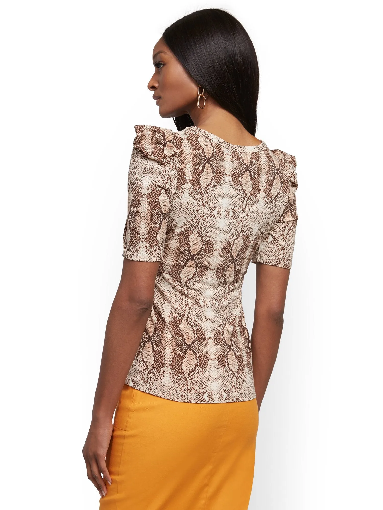 Snake-Print Puff-Sleeve Top