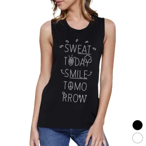 Sweat Smile Womens Funny Saying Muscle Shirt For Gym Workout Lovers