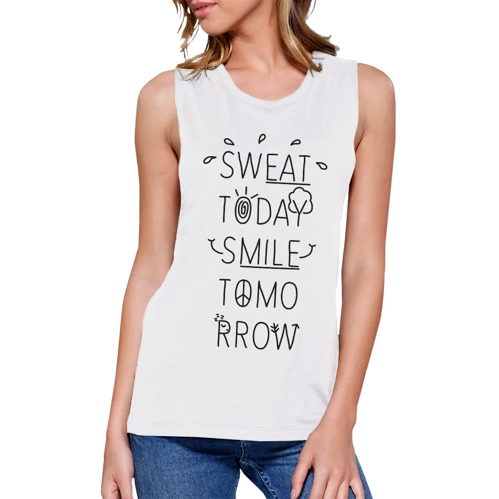 Sweat Smile Womens Funny Saying Muscle Shirt For Gym Workout Lovers