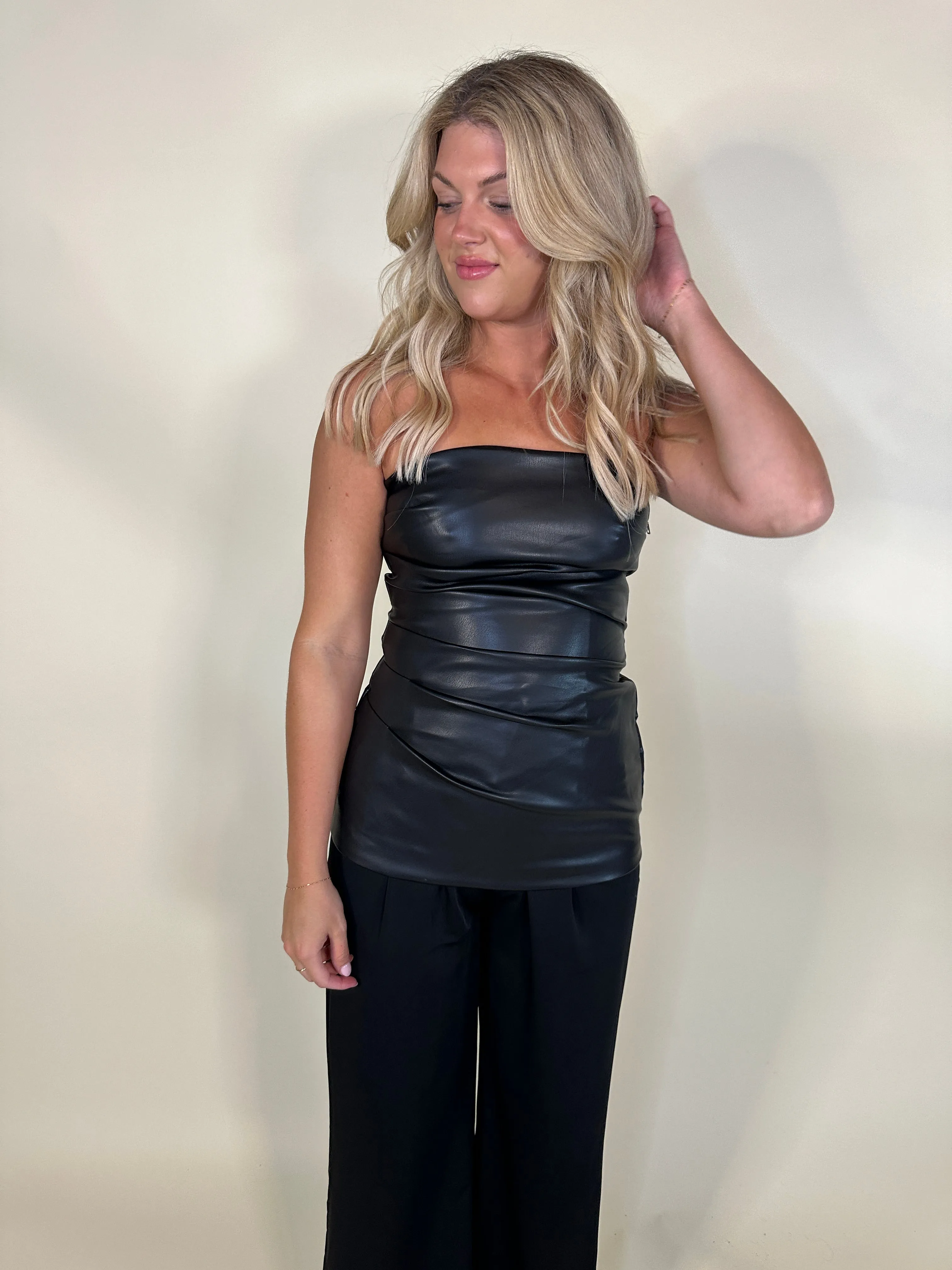 The Luxe Faux Leather Strapless Top