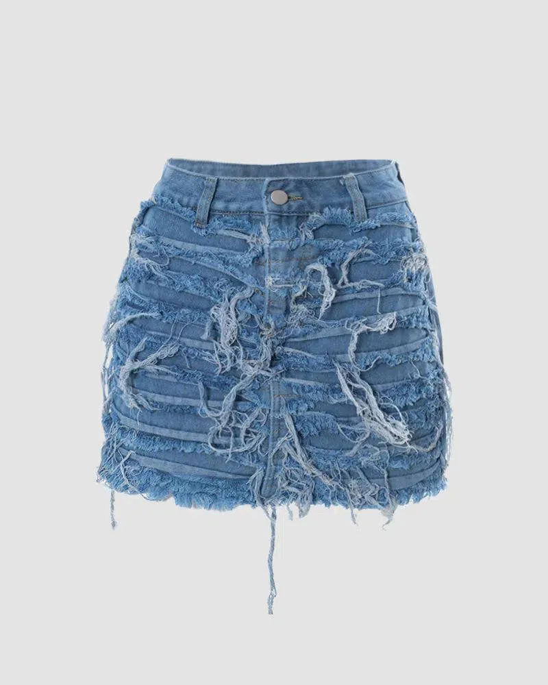 Thérèse – Distressed design – Ripped denim mini skirt