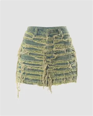 Thérèse – Distressed design – Ripped denim mini skirt