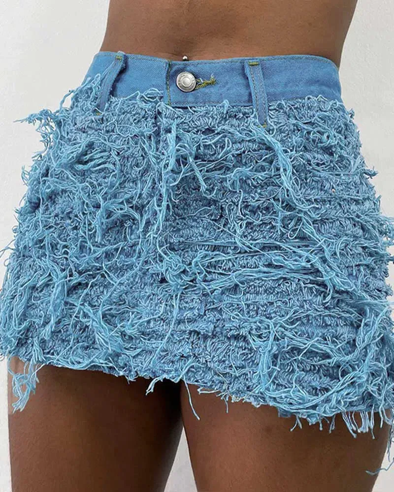 Thérèse – Distressed design – Ripped denim mini skirt