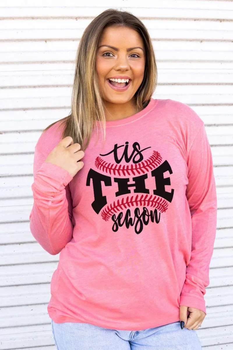 Tis The Season Baseball Black and Red Adult Soft-Tek Blend Long Sleeve Tee