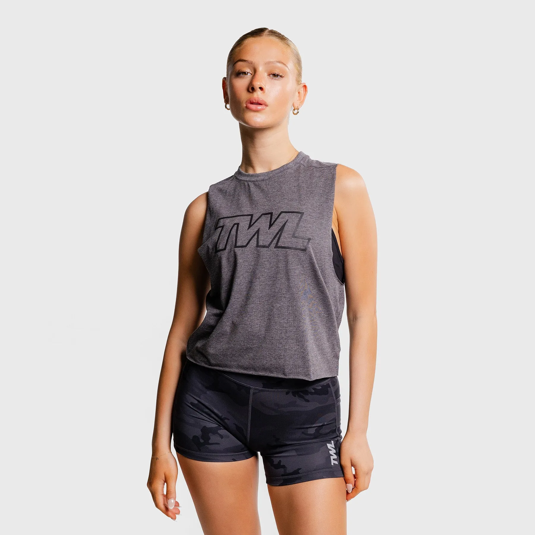 TWL - WOMEN'S SLASH CROP - ATHLETE - CHARCOAL MARL/BLACK