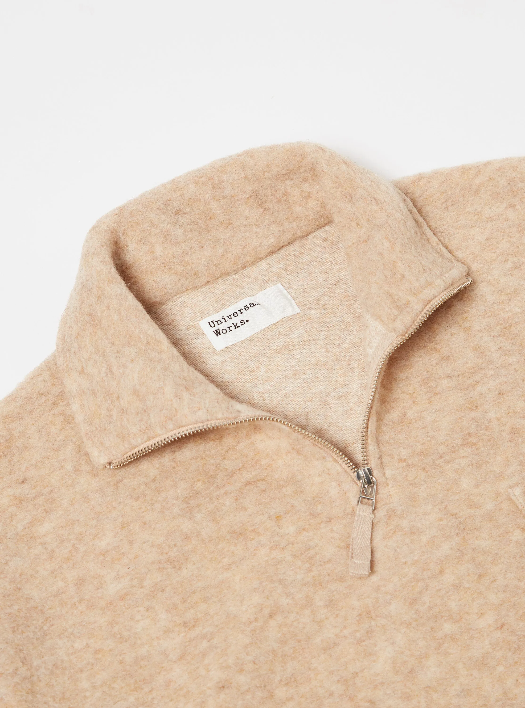 Universal Works Ramsay Quarter Zip in Stone Wool Fleece