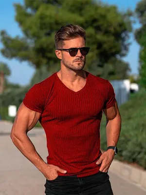 V-Neck Sports Breathable Bottoming Shirt Men'S Moisture Wicking T-Shirt