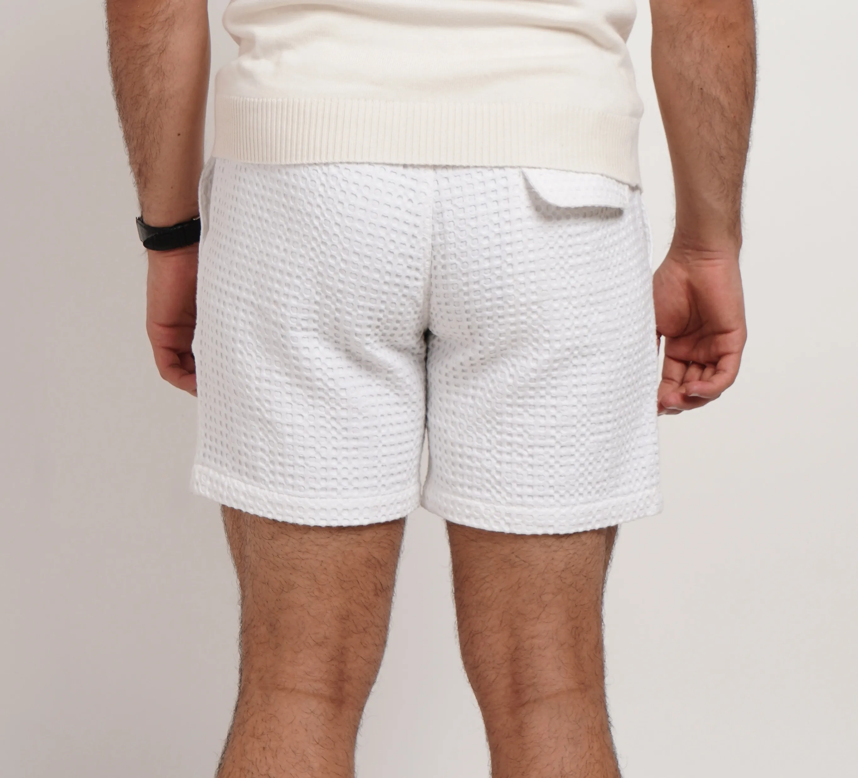 White Waffle Knit Shorts