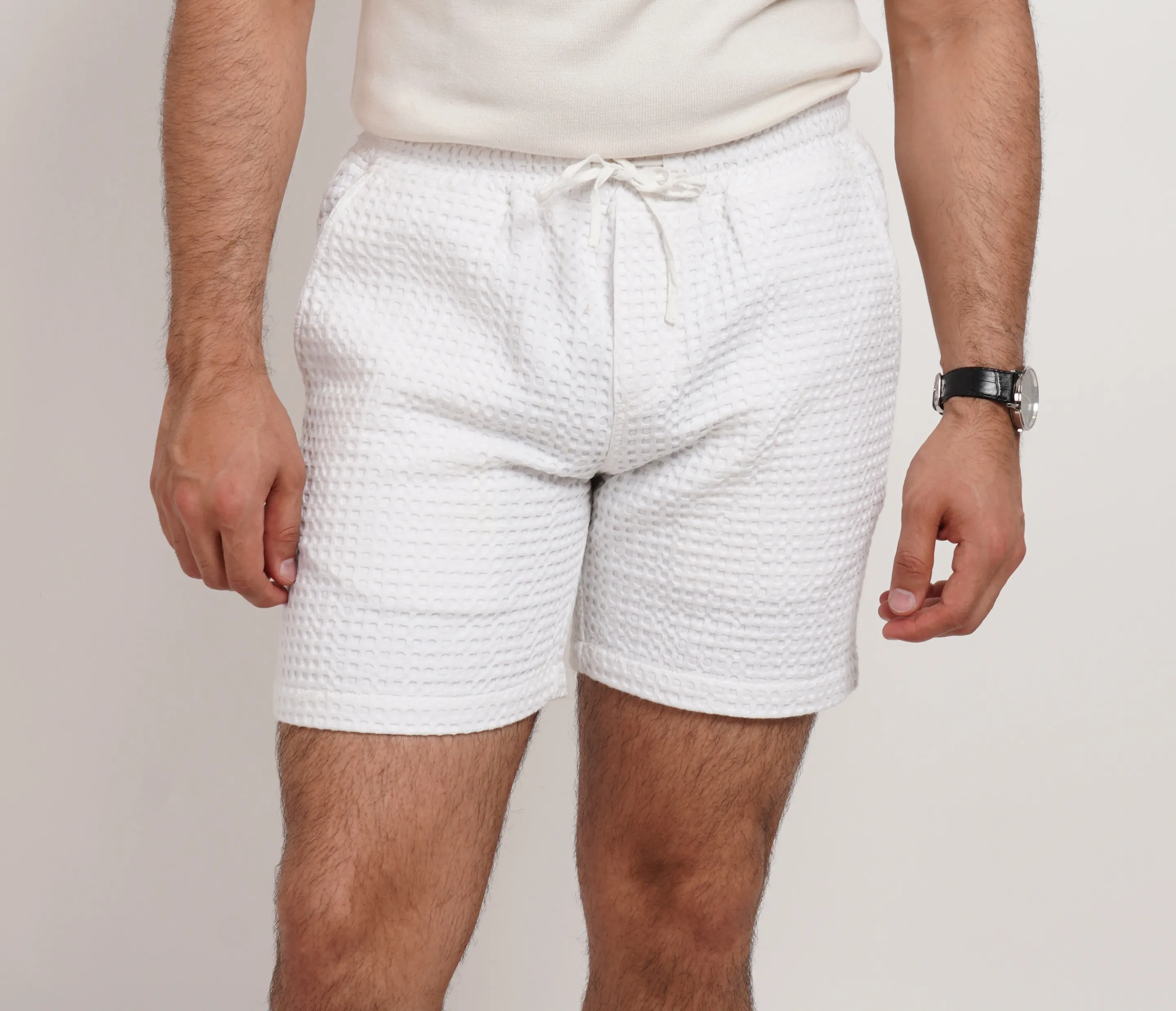 White Waffle Knit Shorts