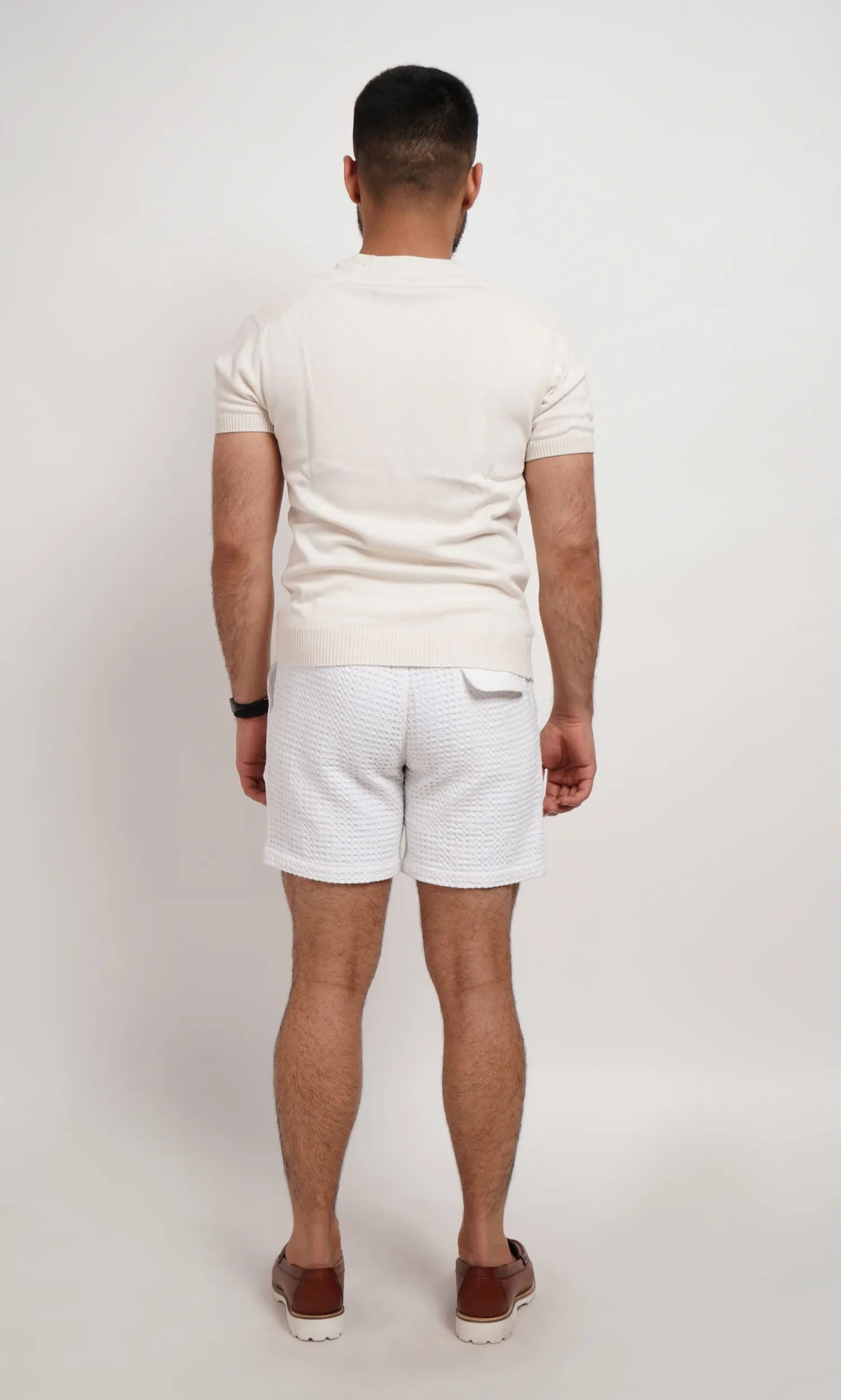 White Waffle Knit Shorts