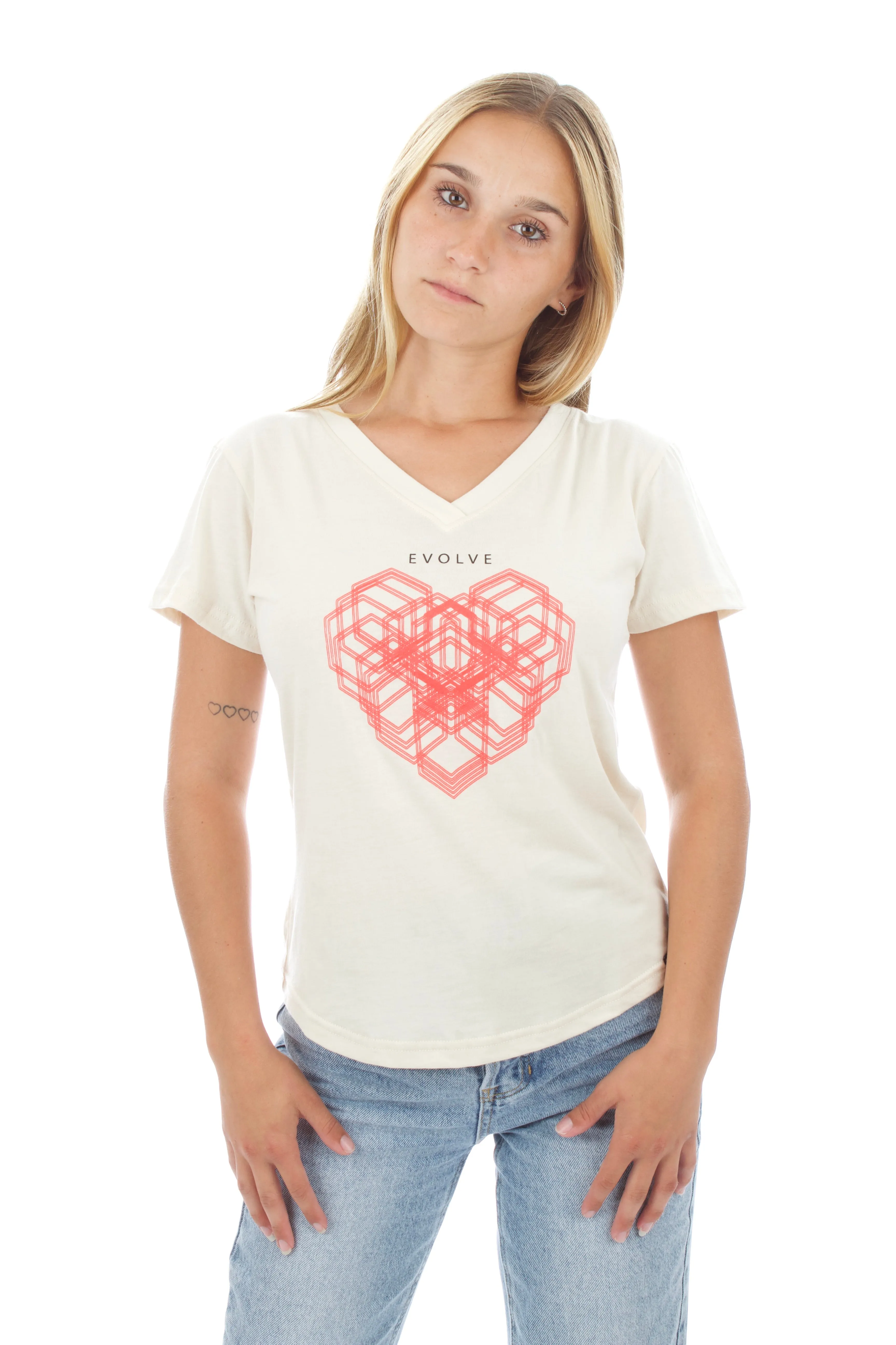 Women's V-Neck - Heart - Natural