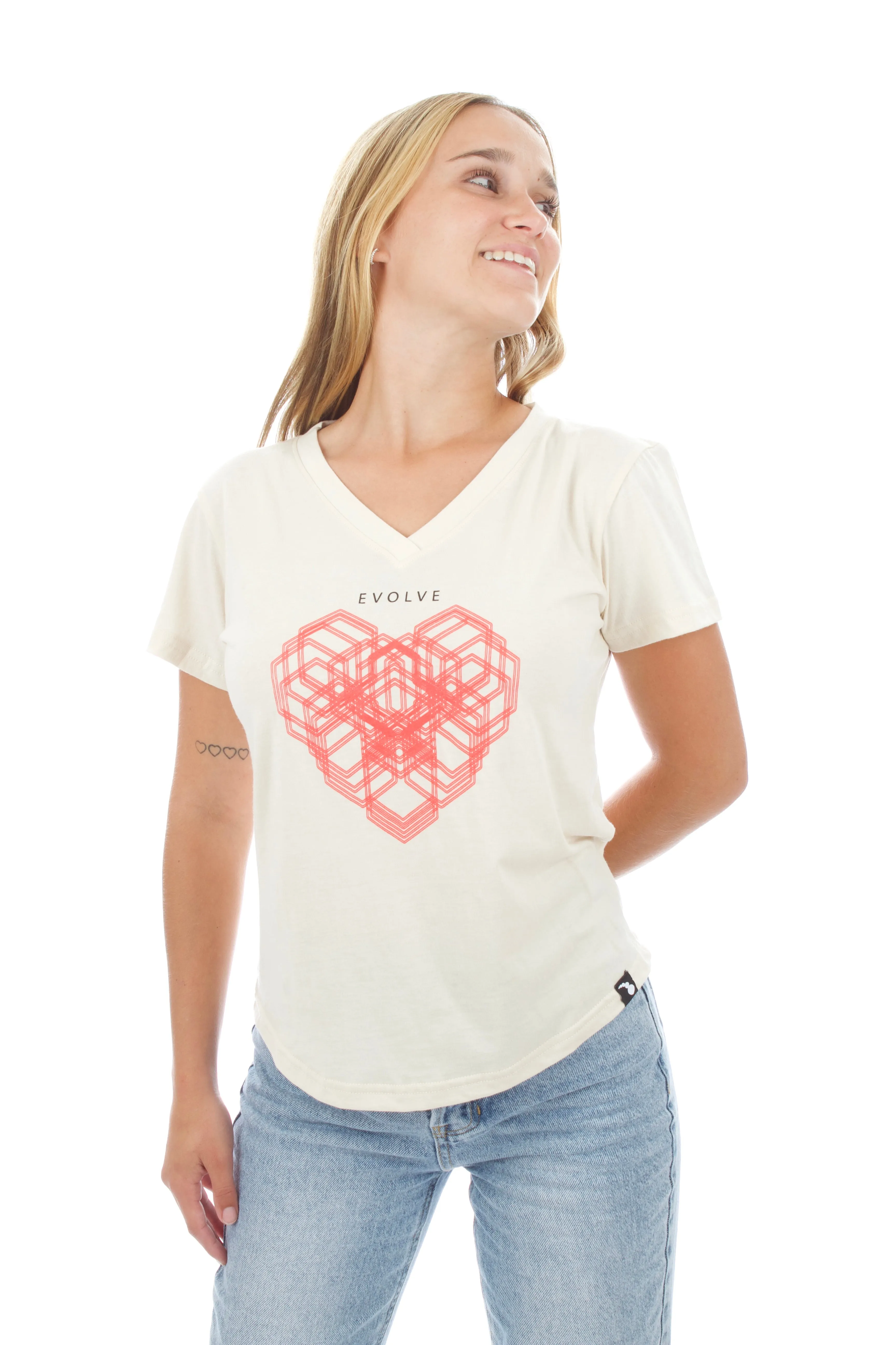 Women's V-Neck - Heart - Natural