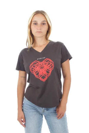 Women's V-Neck - Heart - Washed Black