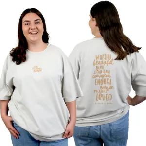 WORTHY BEAUTIFUL BRAVE - Plus Size - Unisex Washed Bone - Long Cut Heavy Tee